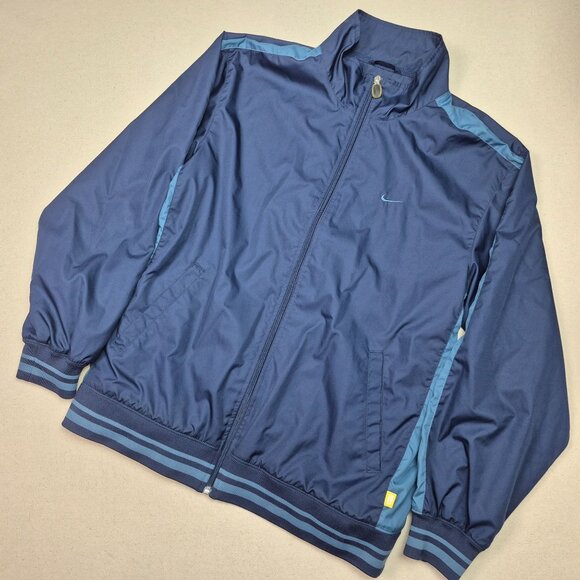 Nike Mens Football Soccer Full Zip Windbreaker Mock Neck Warm-Up Jacket Blue Lrg - Picture 1 of 5